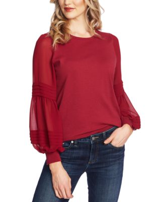 CeCe Sheer-Contrast Peasant-Sleeve 
