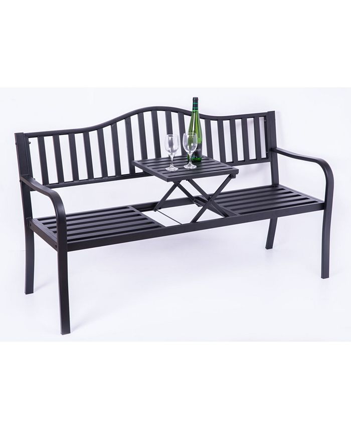 Gardenised Powder Coated Black Steel Patio Garden Park Yard Bench with