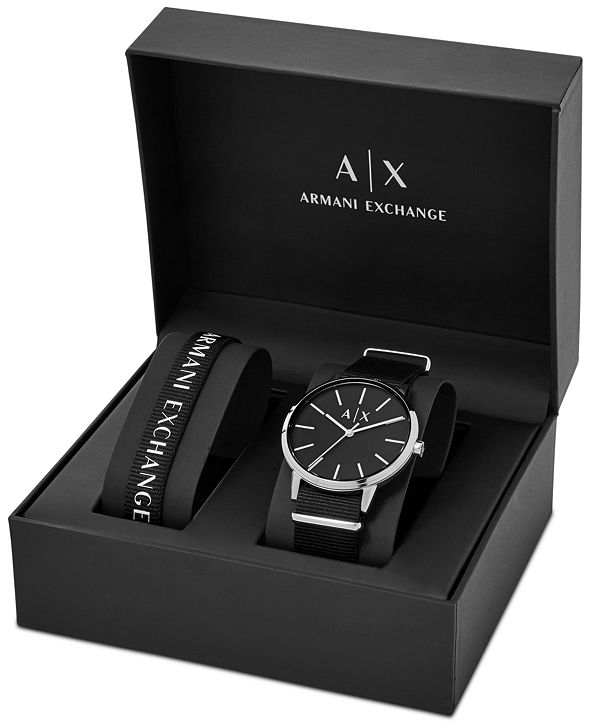 A|X Armani Exchange Men's Cayde Black Nylon Strap Watch 42mm Gift Set ...