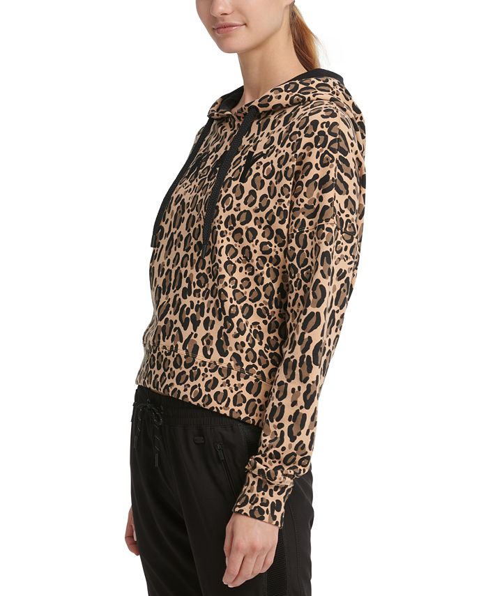 DKNY Sport Leopard-Print Cropped Hoodie & Reviews - Tops - Women - Macy's