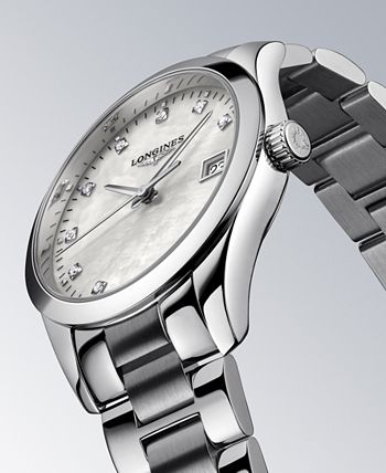 Longines - Women's Swiss Conquest Classic Diamond Accent Stainless Steel Bracelet Watch 29.5mm