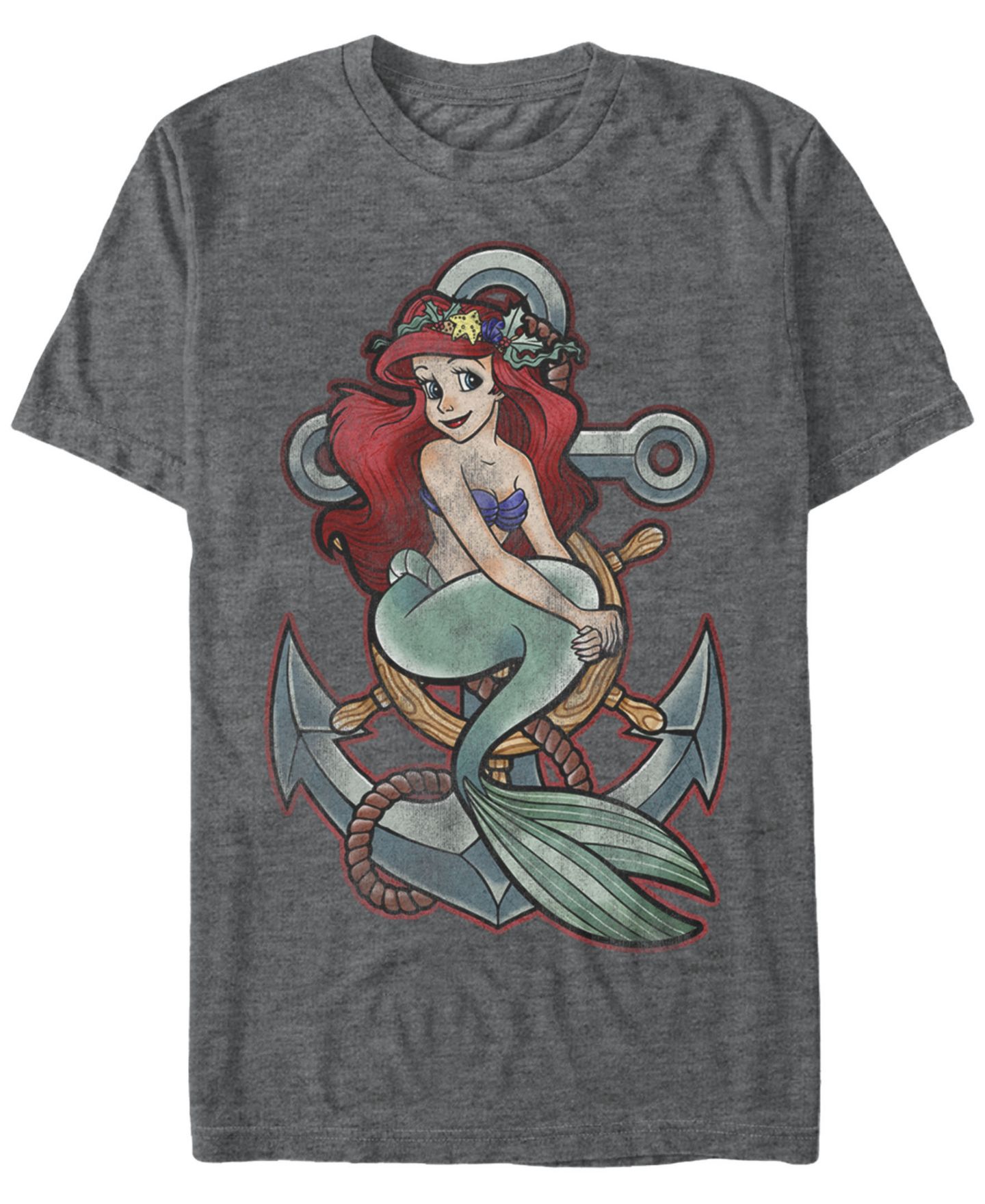 Мужская футболка Fifth Sun Disney The Little Mermaid Ariel Vintage Anchor Tattoo Style Short Sleeve, цвет: Угольный — фото 1