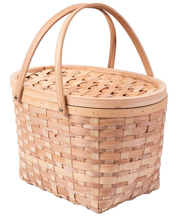 Vintiquewise Chip Picnic Basket with Cover and Drop Down Handles, Extra ...