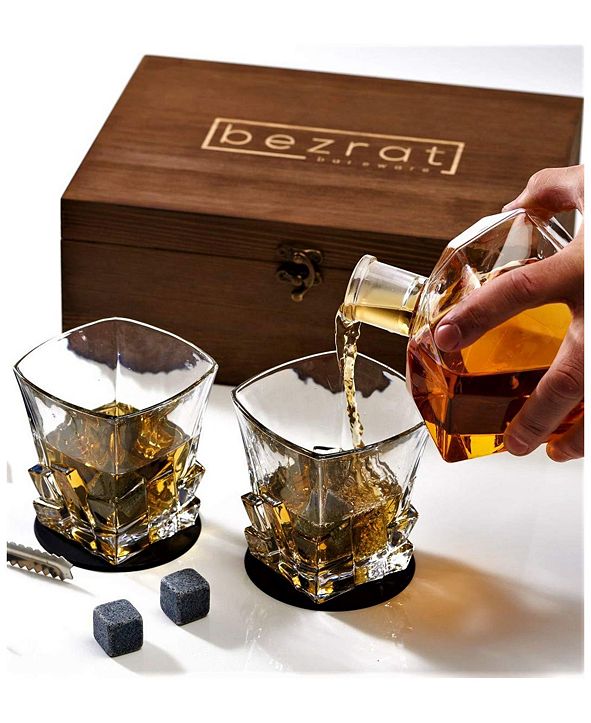 Classic Touch Bezrat Vintage Whiskey Gift Box, Includes 2