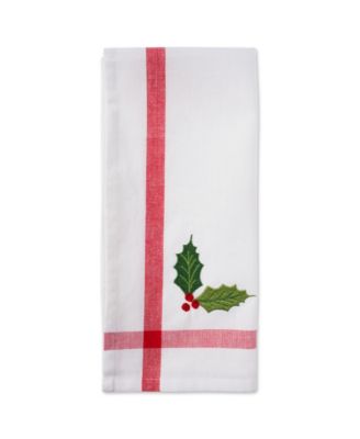 Stripe Holly Mistletoe Holiday embroidered Dishtowel Set