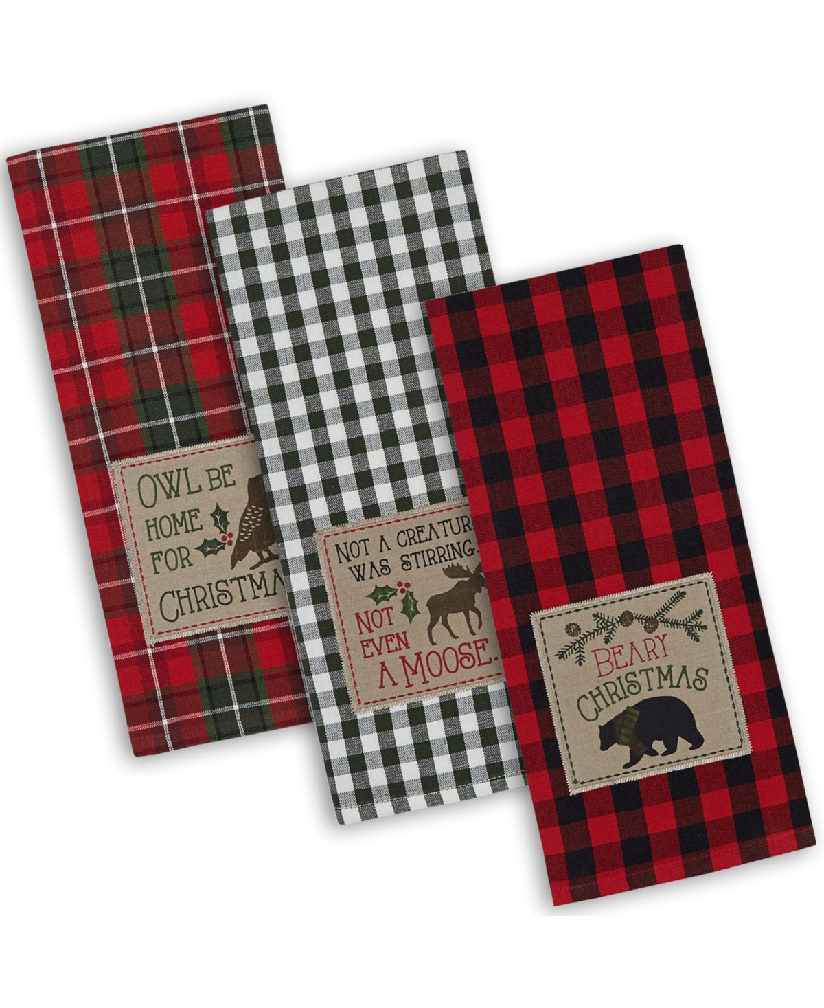 Cabin Christmas Embroidered Dishtowel Set - Red