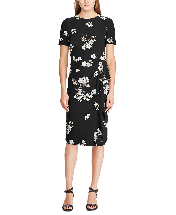 Lauren Ralph Lauren Floral-Print Ruffle-Trim Short-Sleeve Dress - Macy's