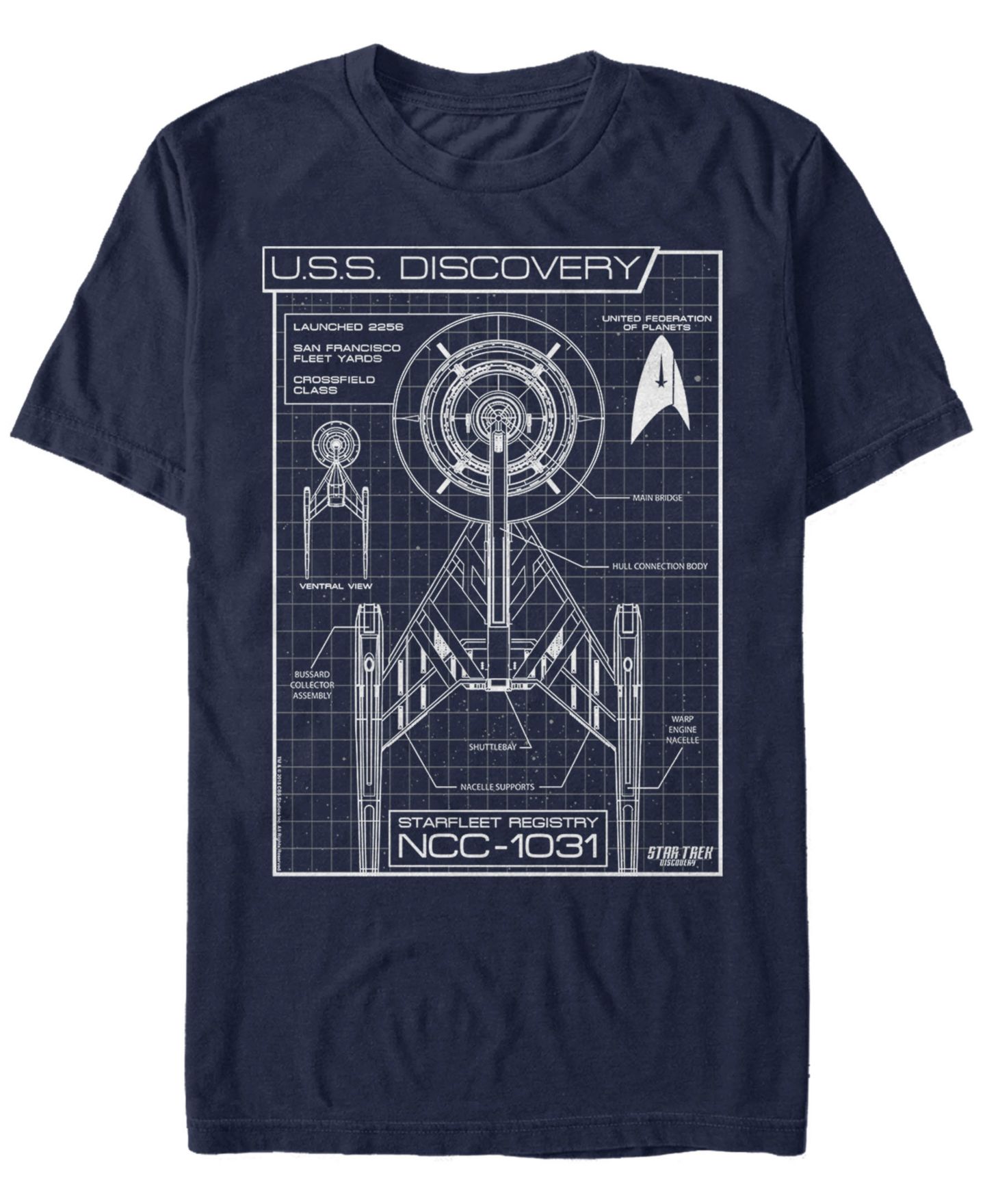 Мужская футболка Fifth Sun Star Trek Discovery Ncc-1031 Schematic Short Sleeve, цвет: Тёмно-синий — фото 1