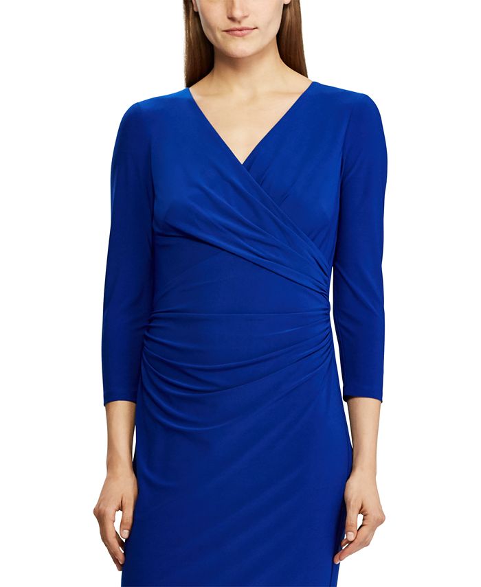 Lauren Ralph Lauren Petite 3/4-Sleeve Ruched Jersey Dress - Macy's