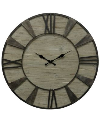 StyleCraft - Weathered Wood Round Roman Numeral Wall Clock