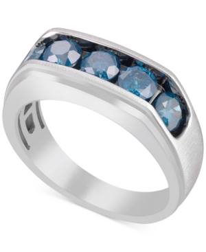 image of Men-s Blue Diamond Ring (2 ct. t.w.) in Sterling Silver