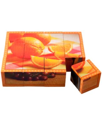 Stages Learning Materials Real Picture Fruit Wooden Cube Puzzle 12 Piece