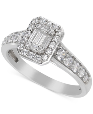 image of Diamond Cluster Halo Engagement Ring (3/4 ct. t.w.) in 14k White Gold