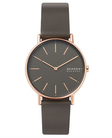 Женские часы Skagen Signatur Charcoal Leather Strap Watch 38mm