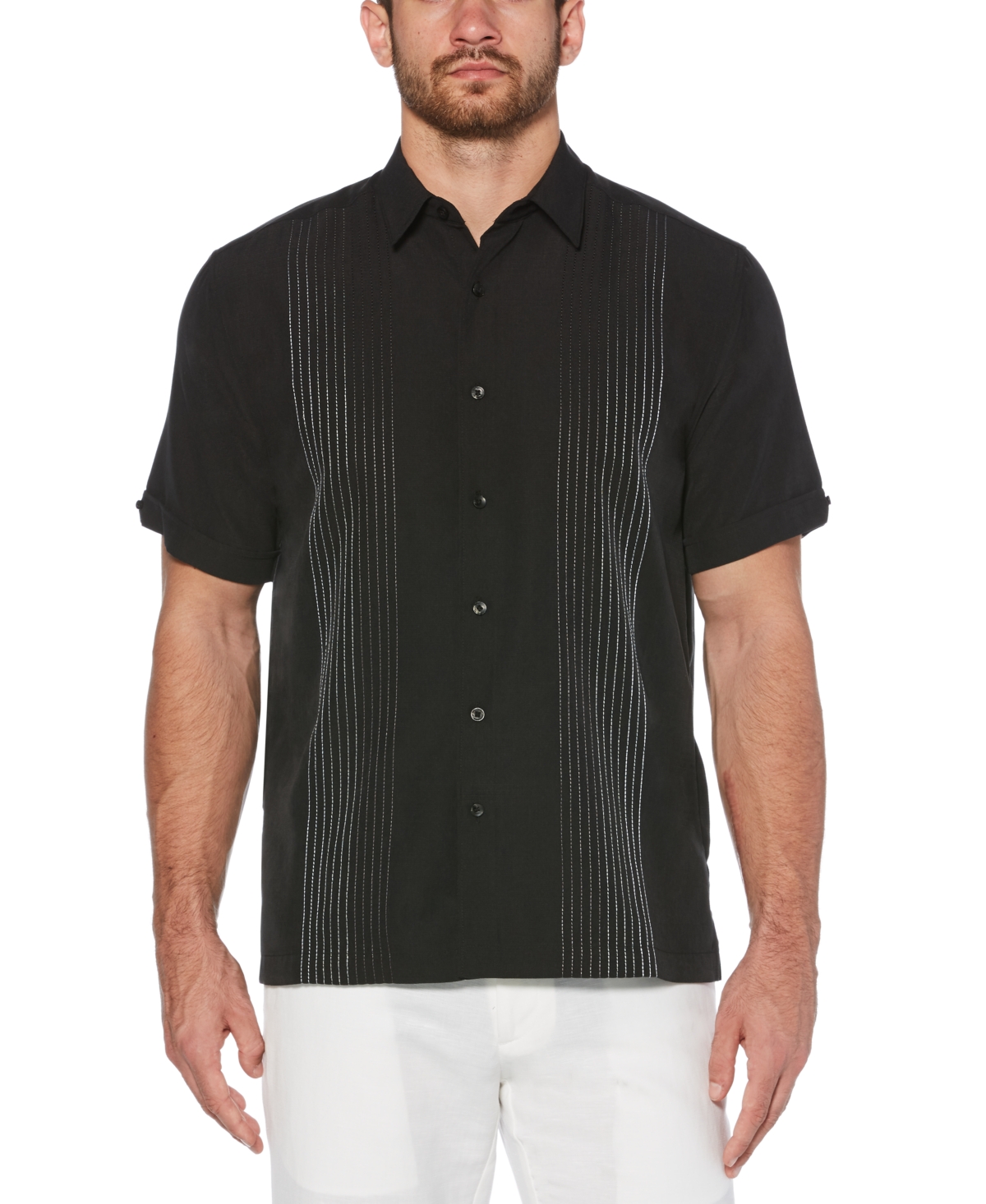 Men's Big & Tall Ombre Embroidered Stripe Short Sleeve Shirt - Jet Black