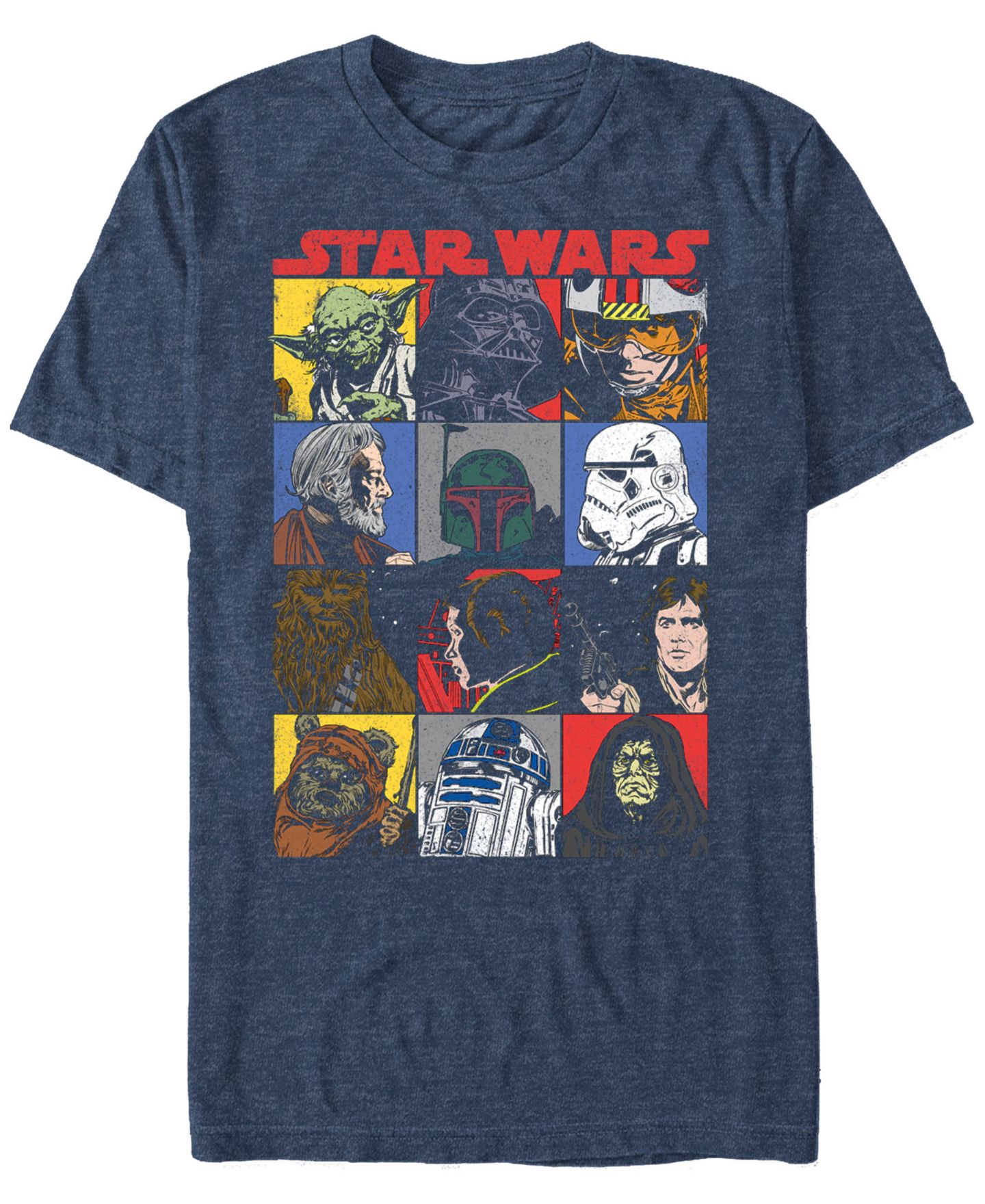 Мужская футболка Fifth Sun Star Wars Classic Comic Character Squares Short Sleeve, цвет: Тёмно-синий меланжевый — фото 1