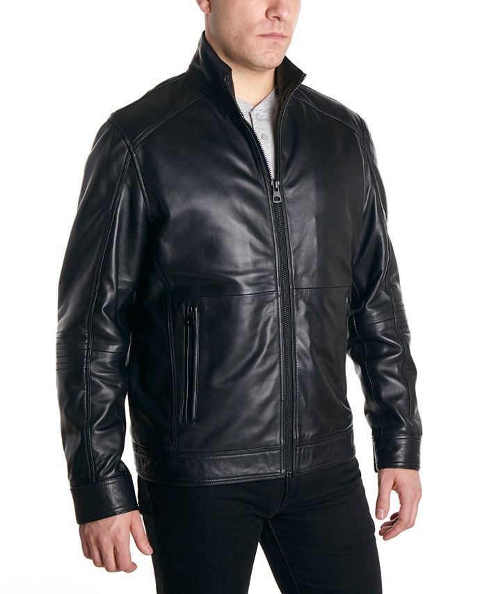Perry Ellis Men's Moto Leather Jacket & Reviews - Coats & Jackets - Men ...