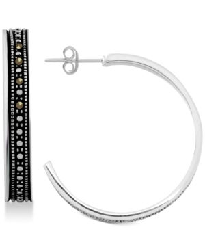 image of Genuine Swarovski Marcasite Hoop Earrings in Fine Silver-Plate