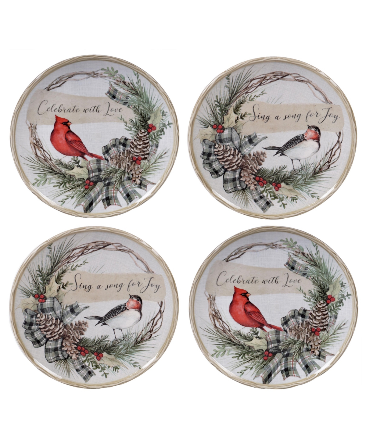 Holly and Ivy 4-Pc. Dessert Plate - White/green