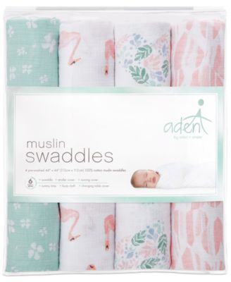 Baby Girls Printed Muslin Swaddles, Pack of 4