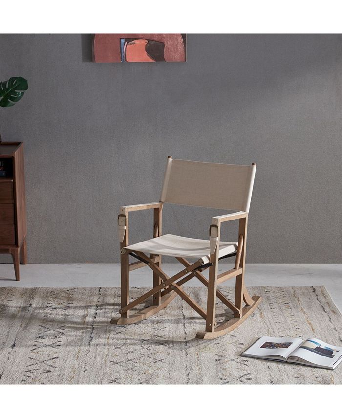 Burnham Home Designs Folding Wooden Rocking Chair with Linen Seat - Macy's