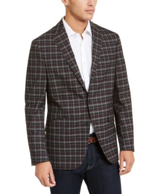 Kenneth Cole Reaction - Men's Slim-Fit Stretch Burgundy/Gray Plaid Sport Coat