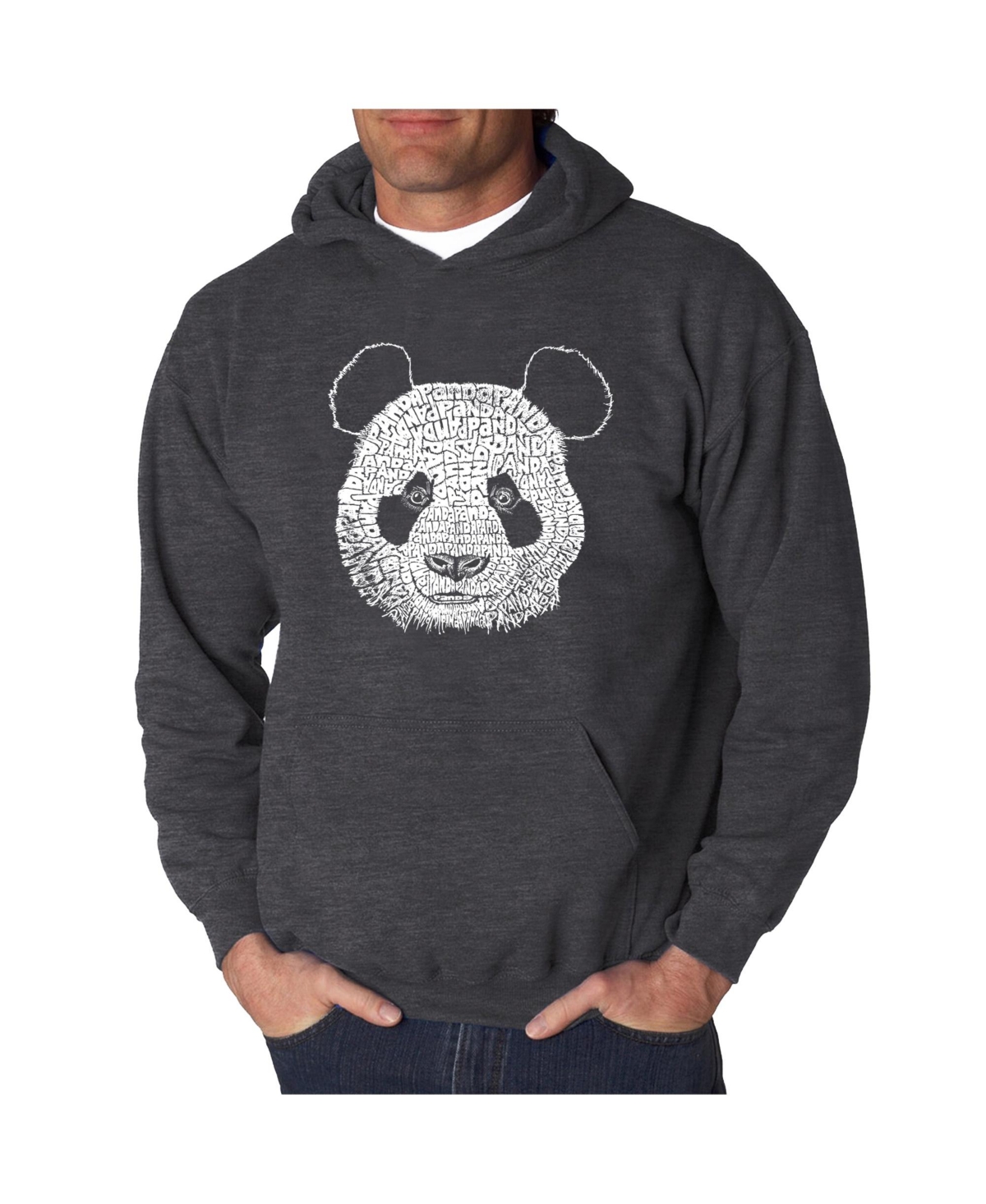 Men's Word Art Hoodie - Panda Head - Dark Gray
