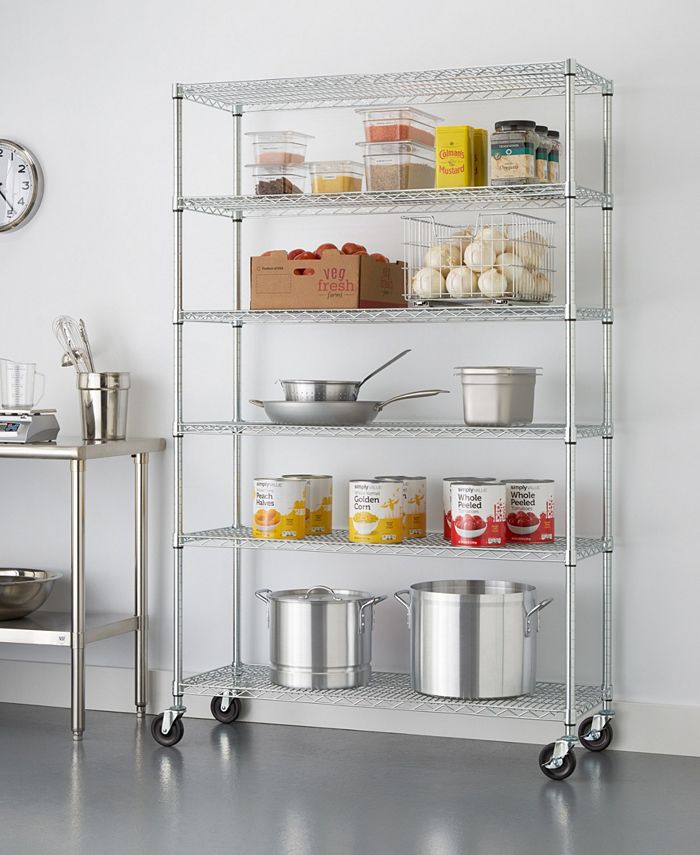 TRINITY 6-Tier Wire Shelving Rack with NSF Includes Wheels and Back ...
