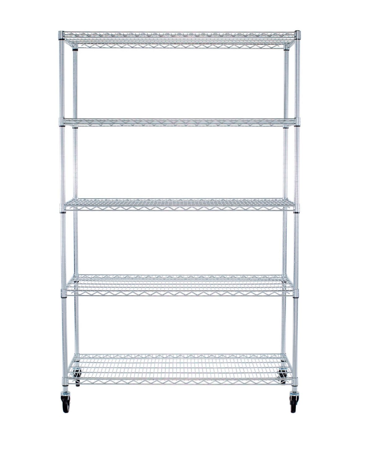 5-Tier Wire Shelving Rack Includes Wheels - Chrome