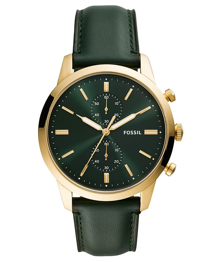 Fossil Men's Chronograph Townsman Green Leather Strap Watch 44mm ...