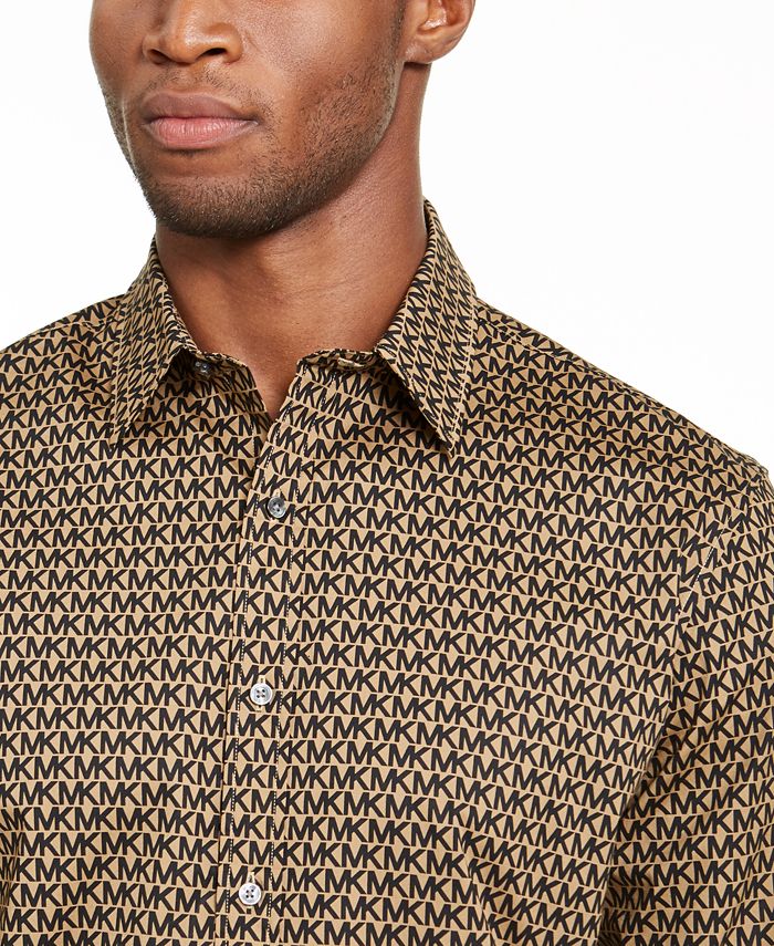 Michael Kors Men's Thames Classic Fit Check Button Down Shirt Brown Size X-Large