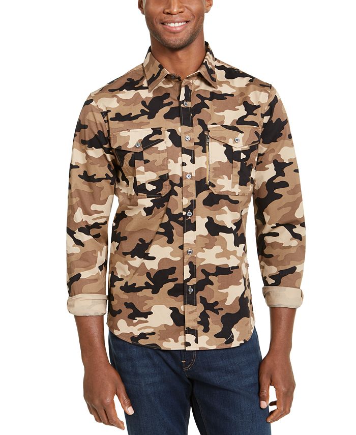 Michael Kors Men's Slim-Fit Stretch Pocket Zipper Shirt - Macy's