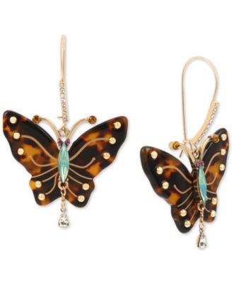 Betsey Johnson - Gold-Tone Tortoise-Look Butterfly Drop Earrings