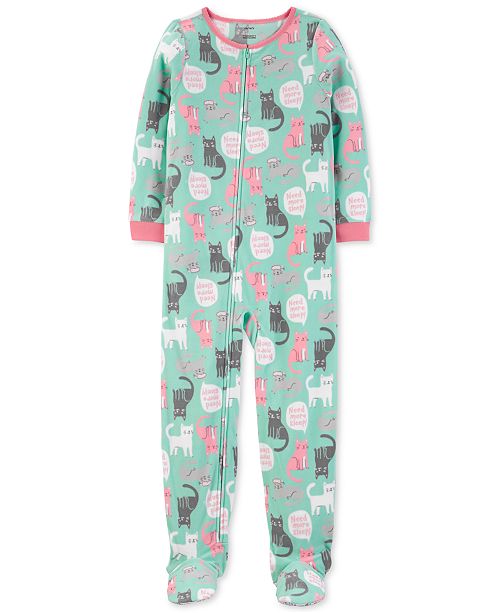 Carter S Little Big Girls 1 Pc Cat Print Fleece Footed Pajamas