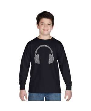 image of La Pop Art Boy-s Word Art Long Sleeve T-Shirt - 63 Different Genres of Music
