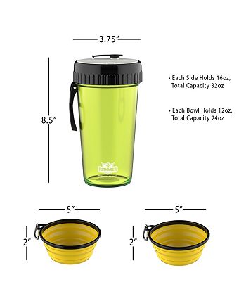 PETMAKER 3-in-1 Travel Pet Feeding Containers-Complete 5-PC Set of 2 Collapsible Bowls 
