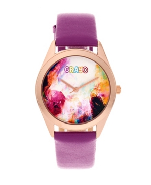 image of Crayo Unisex Graffiti Purple Genuine Leather Strap Watch 35mm