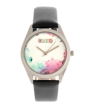 image of Crayo Unisex Graffiti Black Genuine Leather Strap Watch 35mm