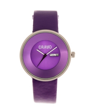 image of Crayo Unisex Button Purple Genuine Leather Strap Watch 40mm