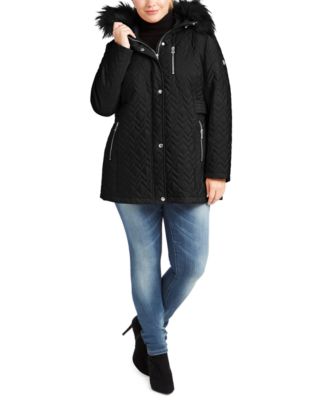 Calvin Klein - Plus Size Faux-Fur-Trim Hooded Puffer Coat