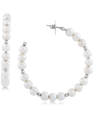 image of Honora Cultured Freshwater Pearl (6mm) & Bead Hoop Earrings in Sterling Silver