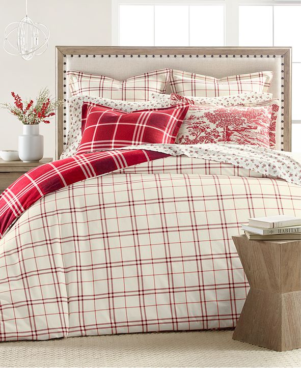 Martha Stewart Collection Ticking Plaid Flannel Bedding Collection, Created for Macy&#39;s & Reviews ...
