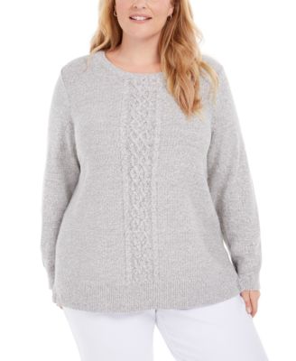 Karen Scott - Plus Size Cable-Knit Panel Sweater