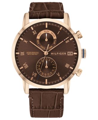Tommy Hilfiger - Men's Brown Leather Strap Watch 44mm
