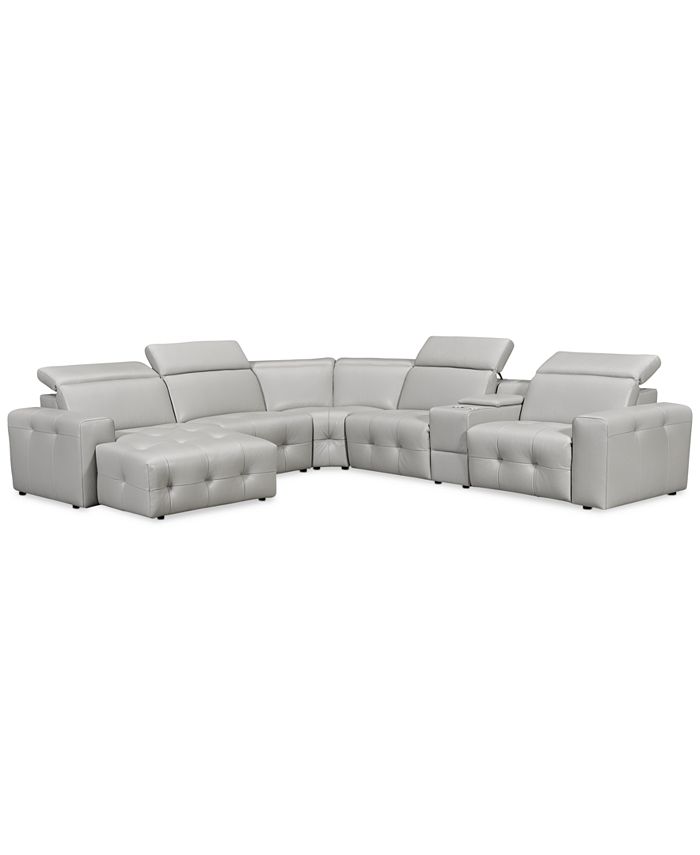 Furniture - Haigan 6-Pc. Leather Chaise Sectional Sofa with 1 Power Recliner,