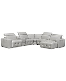 Haigan 6-Pc. Leather Chaise Sectional Sofa with 2 Power Recliners, Created for Macy's
