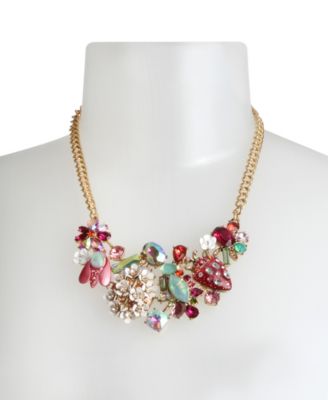 Betsey Johnson Mixed Floral Bib Necklace - Macy's