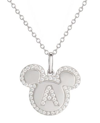 Disney - Mickey Mouse Cubic Zirconia Initial 18" Pendant Necklace in Sterling Silver