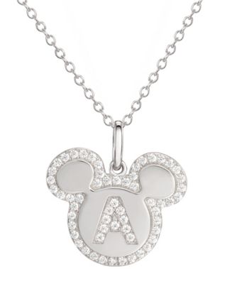 Disney© Mickey Mouse Cubic Zirconia Initial Pendant 18" Necklace in ...