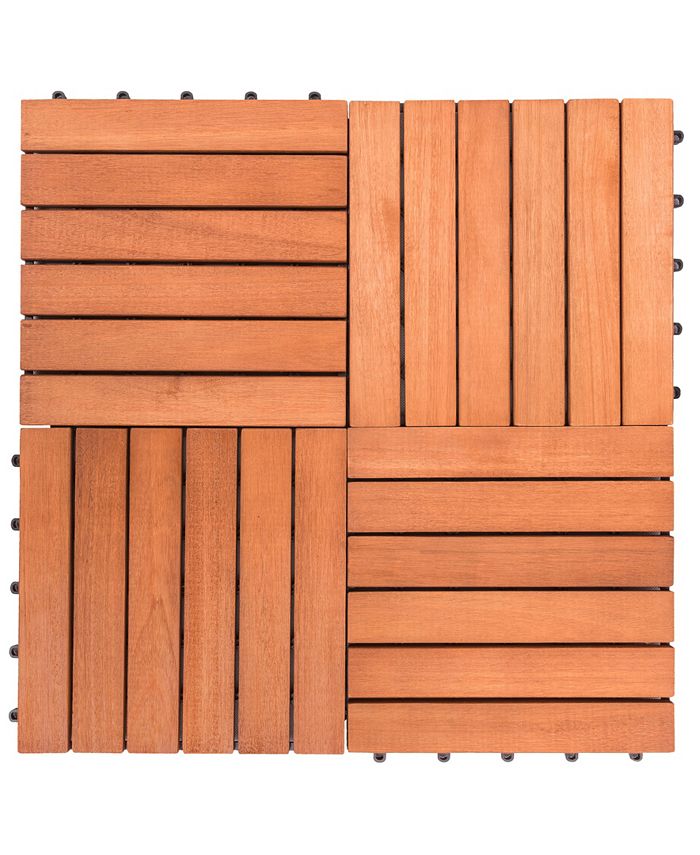 VIFAH Outdoor Patio 6-Slat Eucalyptus Interlocking Deck Tile Set of 10 ...